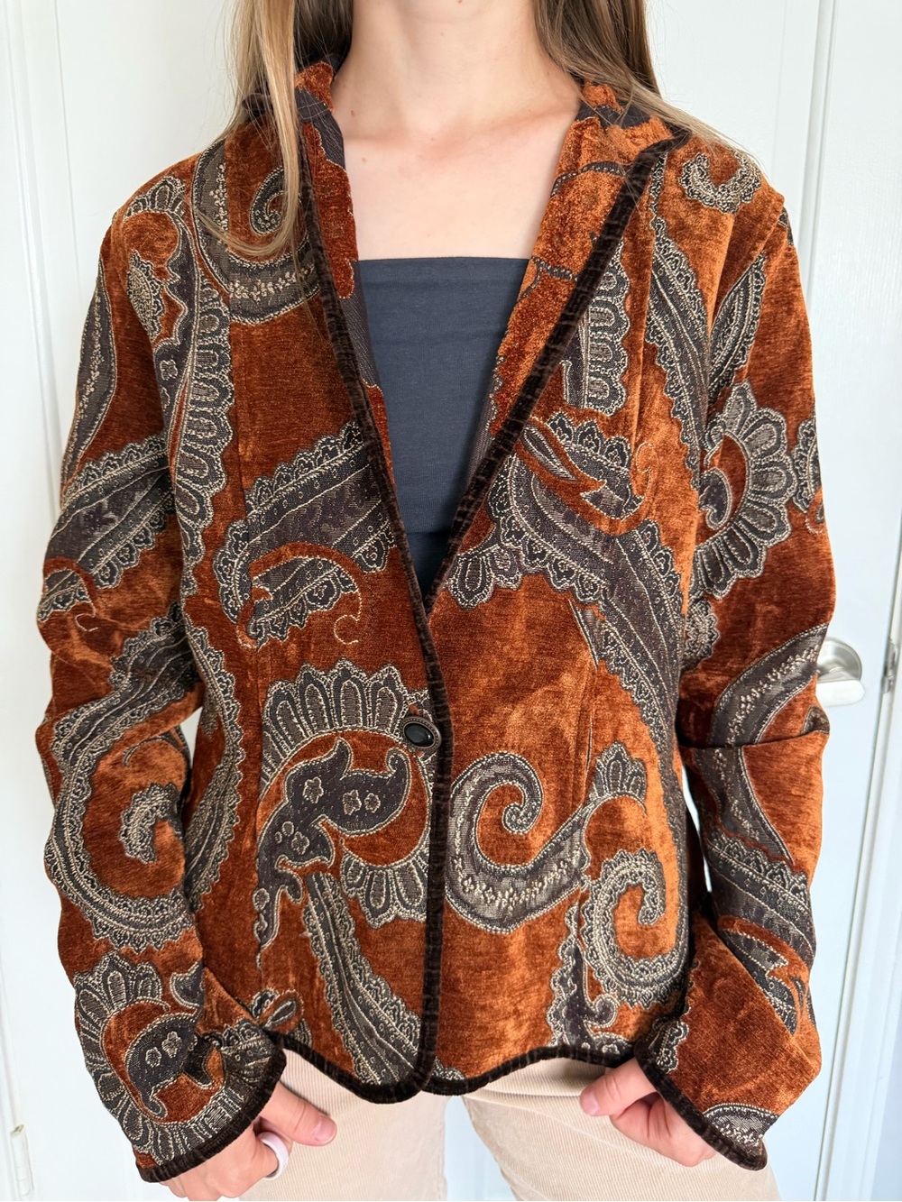 Burnt Orange Paisley Velvet Blazer 🧡